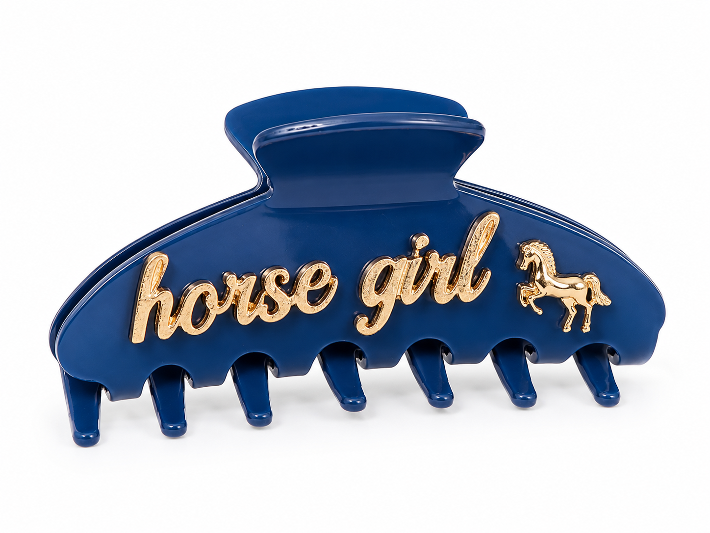 Signature Claw Clip, Navy "Heart Horses"