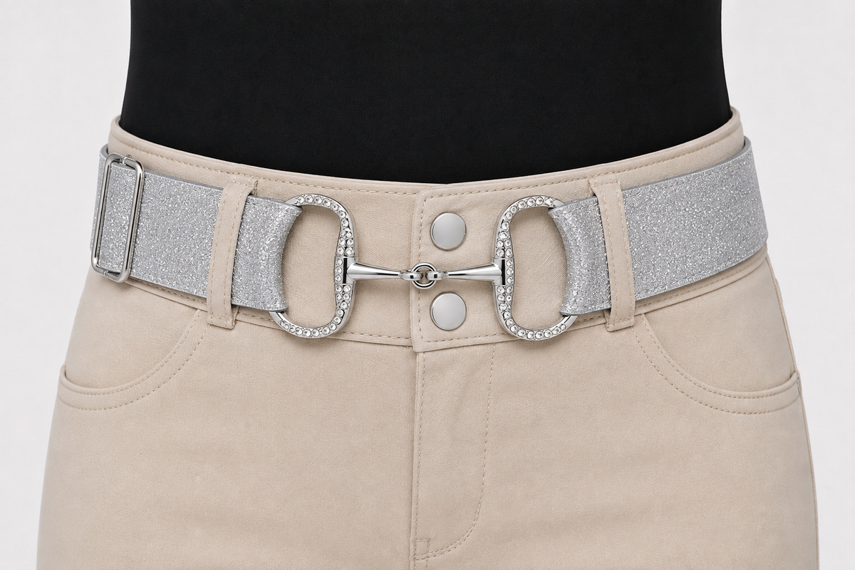 Signature Sparkle Bit Belt - Thin Belt, Silver Buckle with Silver Rhinestones